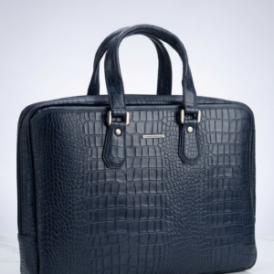 Eminence Cerulean Croc-Embossed Laptop Briefcase