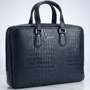 Eminence Cerulean Croc-Embossed Laptop Briefcase